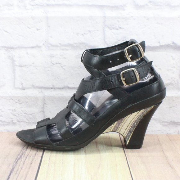 J. Shoes - J. Denise Black Leather Ankle Strappy Gladiator Heels Pump Shoes Size US 10